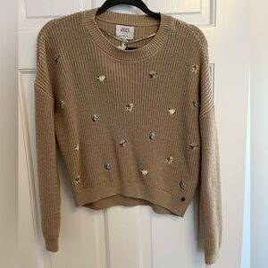 Tan Sweater with Embroidered Accents